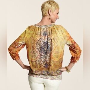 Chicos Scoop Neck/ Off shoulder Moroccan Boho Top, size 2/Medium